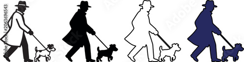 Fotografie Set of walking man with dog icons in various styles