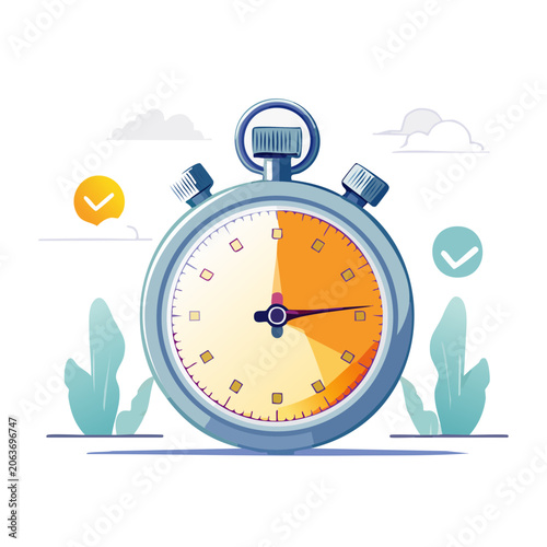 Flat design clock with gears and hands