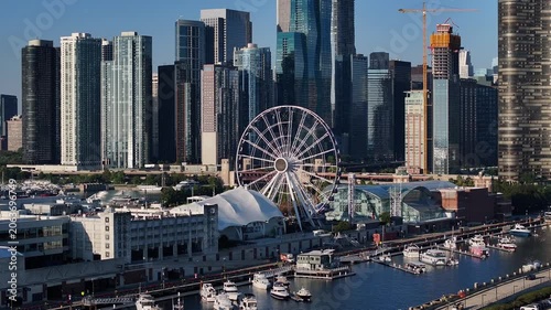 Aerial view of the skyline of the Chicago Navy Pier in the United States