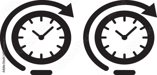 Photos Two minimal black vector clock icons with circular arrows representing past time