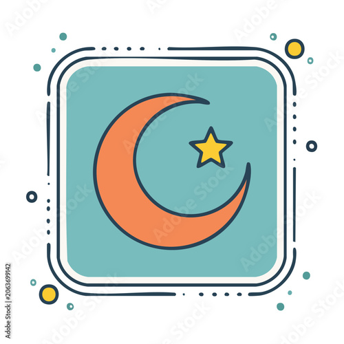 Crescent Moon and Star Icon in Flat Design