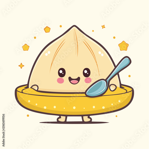 Cute Dumpling Character with Spoon