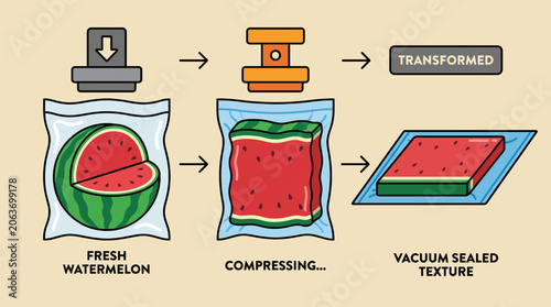 Foto Compressed Watermelon Vacuum Sealed Texture Transformation
