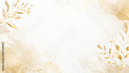 Elegant Gold Botanical Watercolor Background on Beige Paper