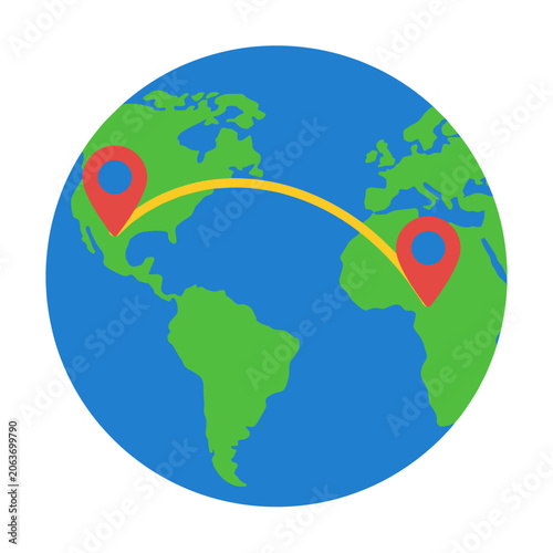 Earth globe travel path symbol showing global route destination planning tourism logistics international journey flight itinerary worldwide mobility concept vacation route clean web