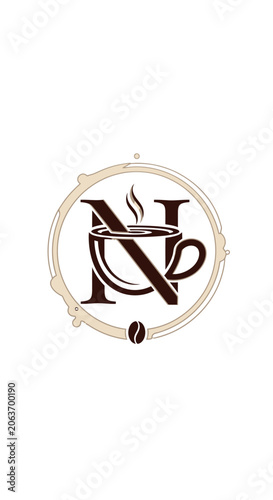 Coffee Letter N Logo: Emblematic Cup and Bean Design