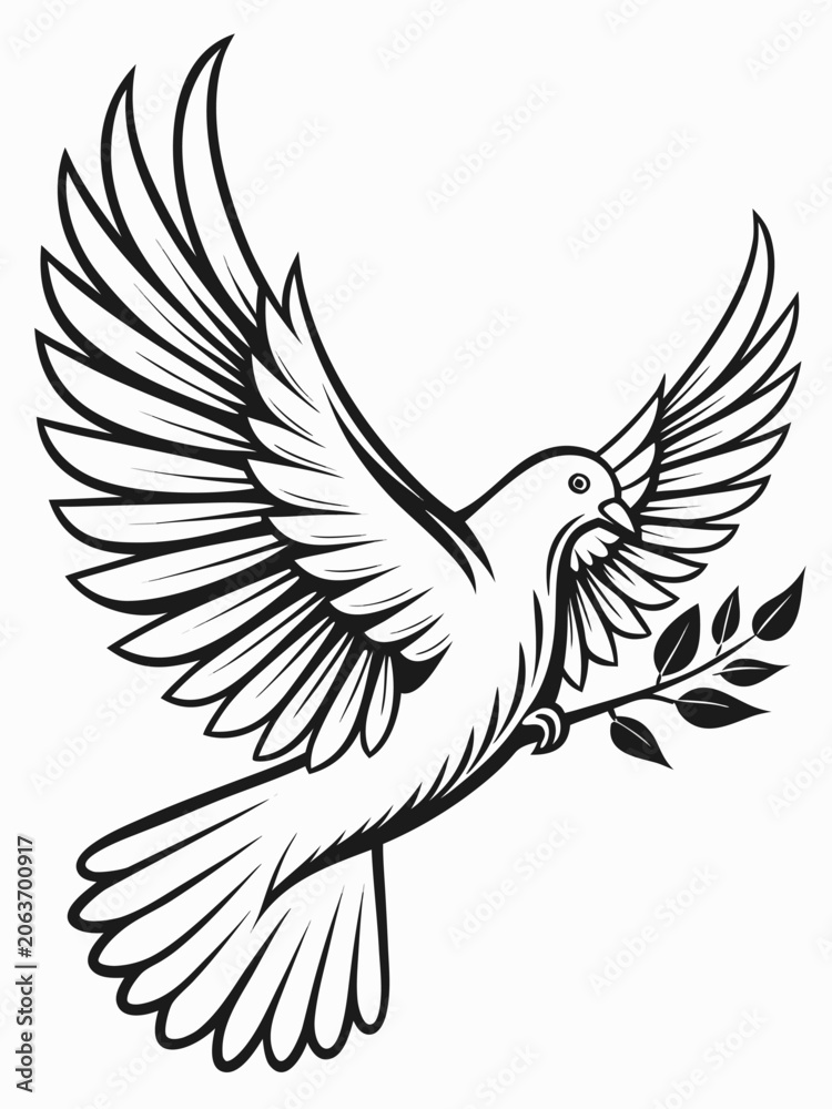 Fototapeta premium Vector illustration flying dove with an olive branch, symbol of peace