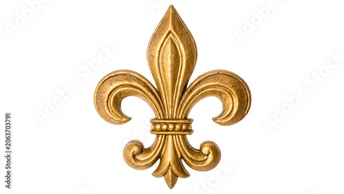 Golden fleur de lis decorative metal symbol ornament isolated on transparent background cut out