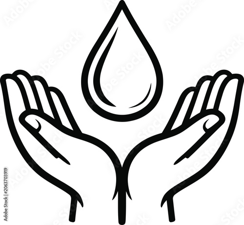 Hands holding water droplet symbolizing purity and nature conservation