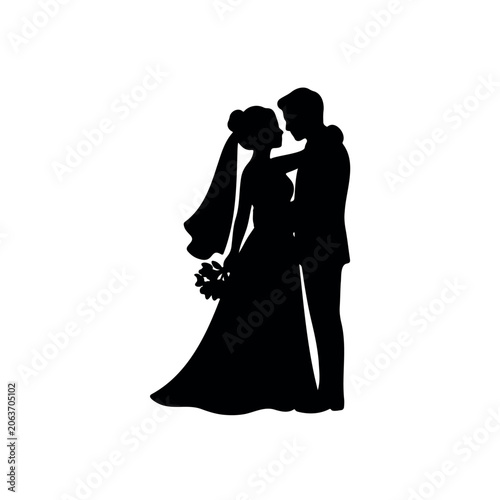 Bride and Groom silhouette icon vector illustration on white background.