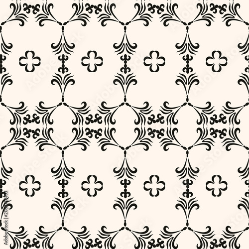 Simple minimalist geometric seamless pattern. Abstract monochrome minimal background with small floral shapes. Subtle repeat design for decor, print.