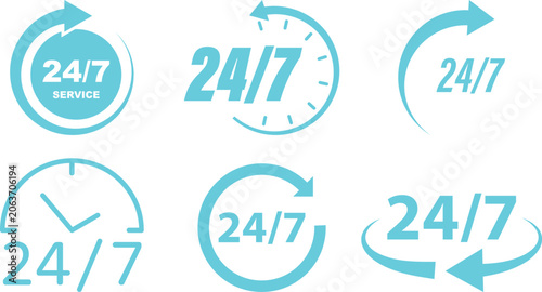 24 7 Service Icon set Vector Customer Support Symbol Call Center Assistance Help Hotline Contact Communication Business Minimal Design Set Collection Group.