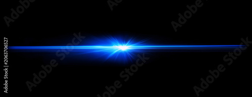 Abstract Blue Horizontal Lens Flare Light Streak, Glowing Energy Beam on Black Background, Cinematic Sci Fi Light Burst, Neon Glow Effect, Digital Light Leak Overlay for Video Editing