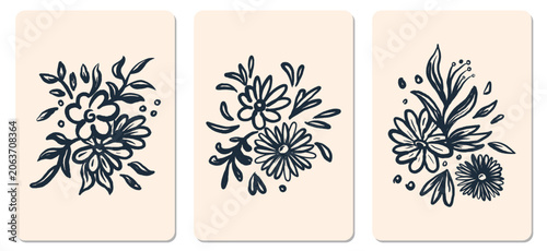 Modern Abstract Floral Vector Collection Hand Drawn Contemporary Bouquet Compositions Minimal Botanical Illustration Set
