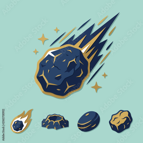 A bright blue asteroid streaks across the dark night sky