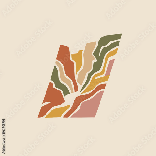 Abstract geometric shape with layered earthy tones on light background