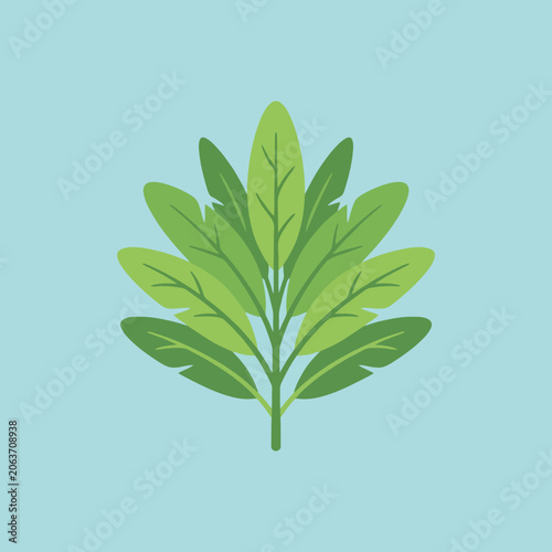 Green leafy plant illustration isolated on a light blue background