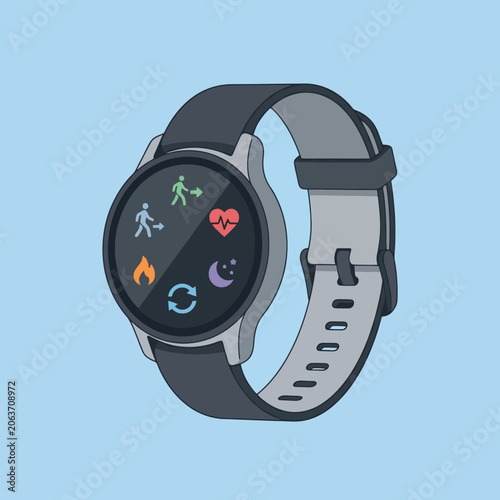 Vector illustration of a modern fitness tracking smartwatch