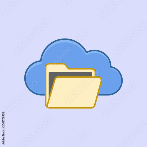 A digital folder icon placed in front of a blue cloud shape