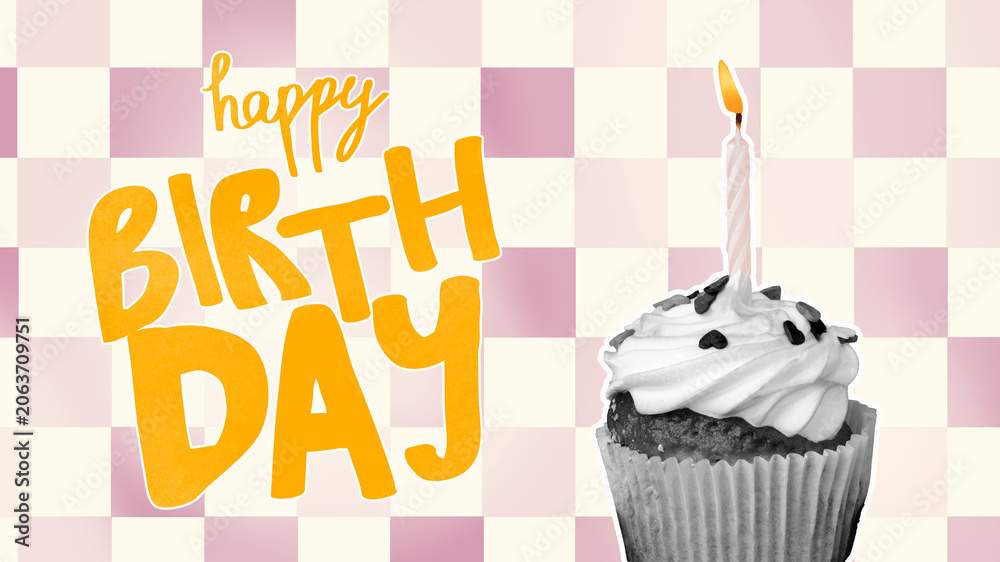 Fototapeta premium Celebrate with a cupcake and a candle for the joyful birthday occasion