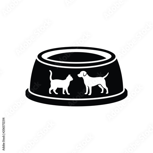 Pet Food Bowl Silhouette On White Background
