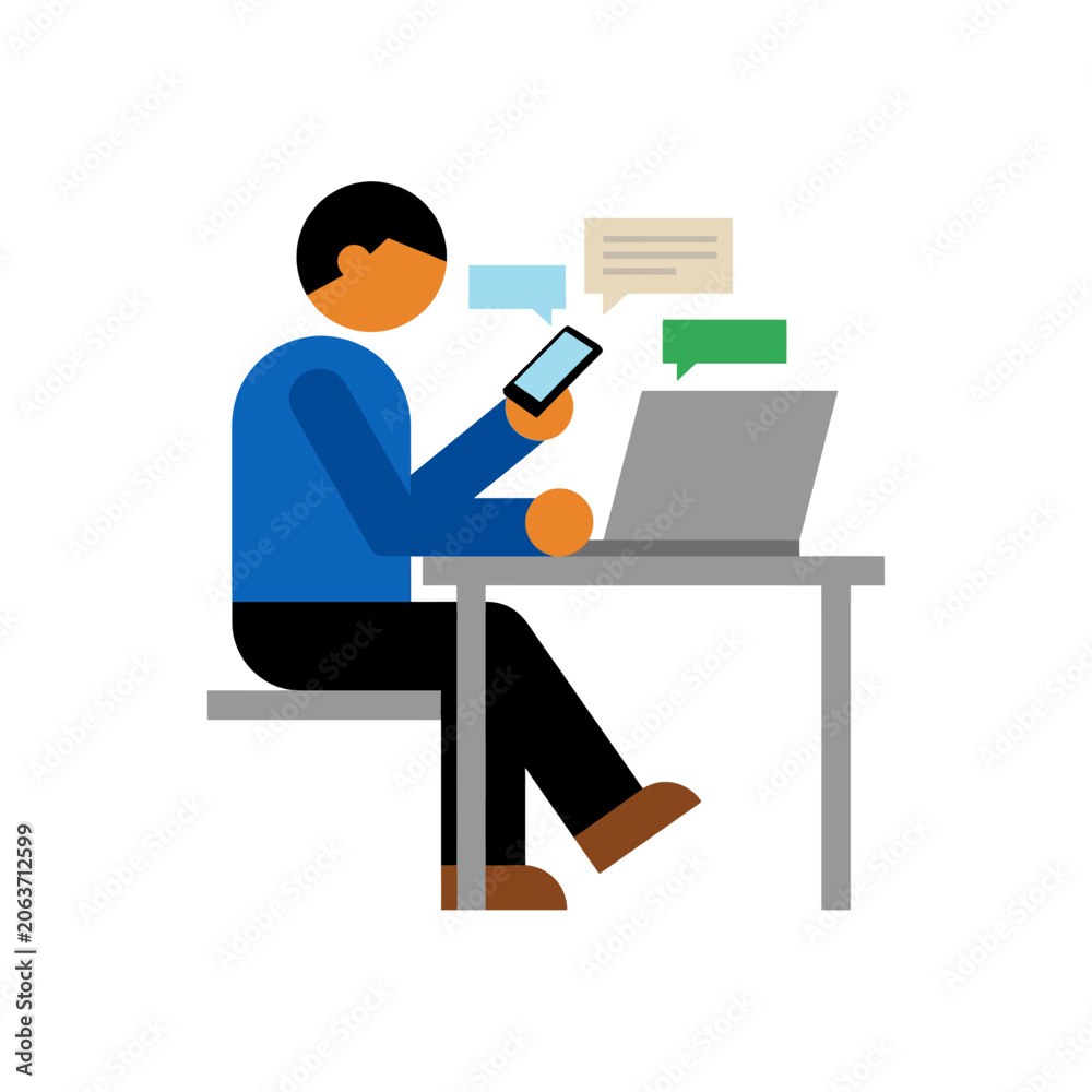 Fototapeta premium Remote work lifestyle office setup with digital communication technology and mobile device interaction
