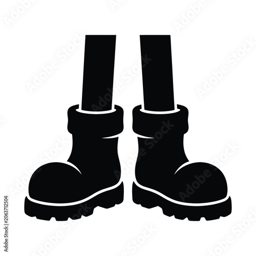Black Silhouette Of Combat Boots On White Background