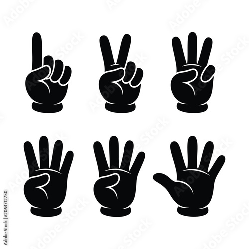 Rock paper scissors hand gestures black silhouette on white background