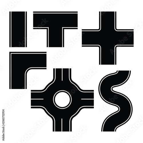 Geometric symbol with rotated shapes black silhouette on white background