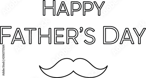 Happy Fathers Day greeting with a classic mustache icon presented in a minimalist outline vector design perfect for cards and digital media