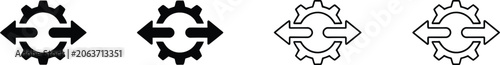 Set of four gear icons with bidirectional arrow symbols inside