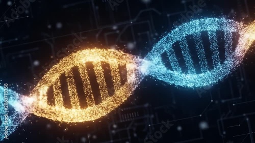 Shimmering DNA Helix Digital Genetics  Biotech Innovation Concept.