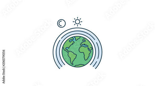 Obraz na plátně Earth surrounded by celestial bodies and abstract rings