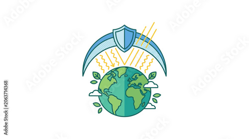 Fotografia Earth surrounded by protective shield and sunlight rays