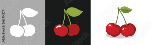 Cherry icon collection. Cherry vector outline and silhouette. cherry logo vector icon, Cherry fruit vector illustration isolated