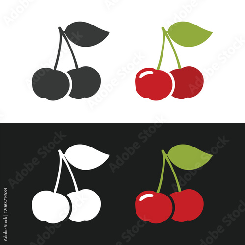Cherry icon collection. Cherry vector  and silhouette. cherry logo vector icon, Cherry fruit vector illustration isolated on white and black background