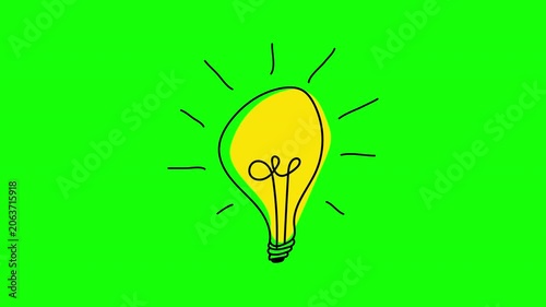 Idea light bulb animation with line doodle cartoon flat style. Doodle hand drawn idea lamp bulb animation. Light bulb animation. Concept of inspiration, idea and creativity
