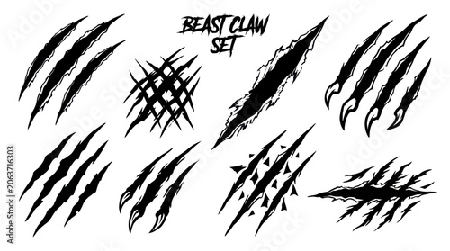 Slika na platnu A set of beast claw scratches and marks on a white background