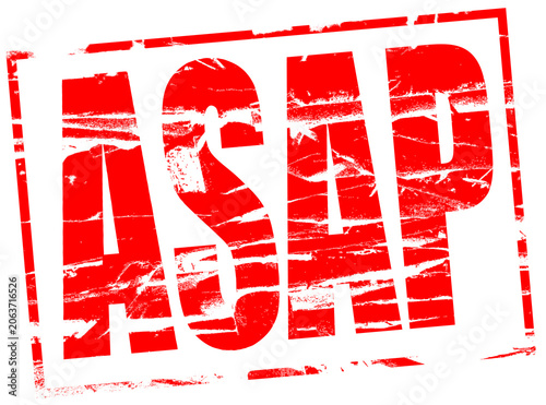 Digital composite. Red rubber stamp effect. ASAP. As soon as possible quick, hurry, pressing, urgent,