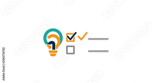 Colorful Checkmark Light Bulb Icon.