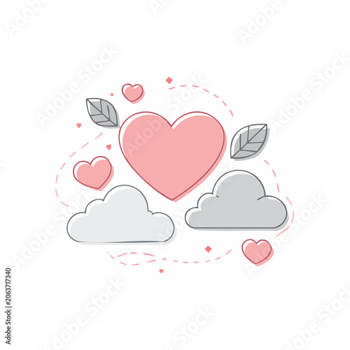 Flat design heart with cloud and document icons