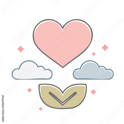 Flat design heart with gift and cloud icons