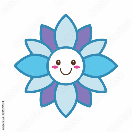 Cute Kawaii Flower Character with Smiling Face
