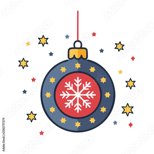 Flat Design Christmas Ornament with Snowflake and Stars