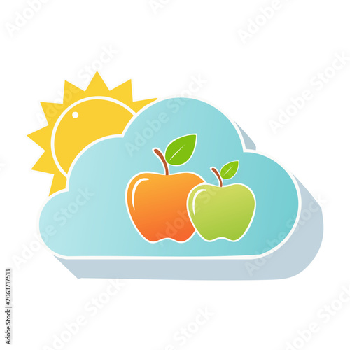 Flat design sun with cloud and leaf vector
