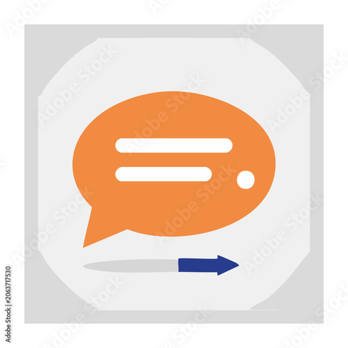 Orange speech bubble with pencil and arrow icon