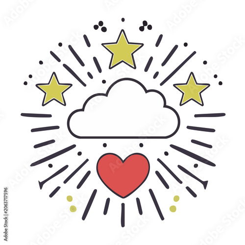 Whimsical cloud heart and stars illustration