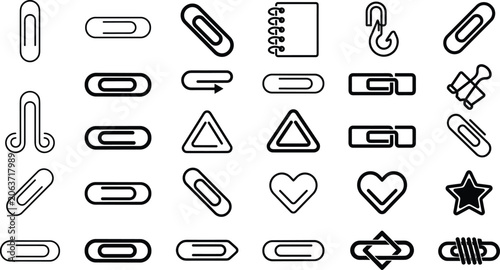 Canvastavla Paper clip and attachment icon collection with document fasteners office supplie
