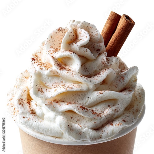 Creamy Whipped Cream Dessert with Cinnamon and Cinnamon Sticks