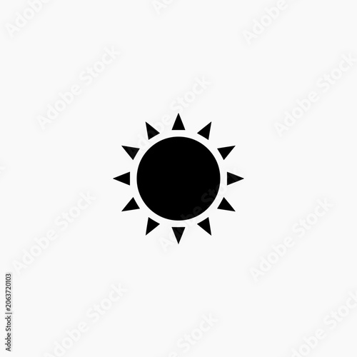 Black sun symbol with triangular rays on white background